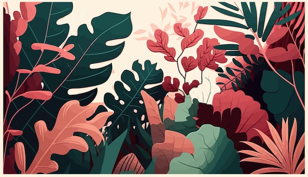 Vector plantas tropicales y vector de fondo de la jungla hermosa impresión minimalista para su decoración para felicitaciones postales y afiches ilustración vectorial