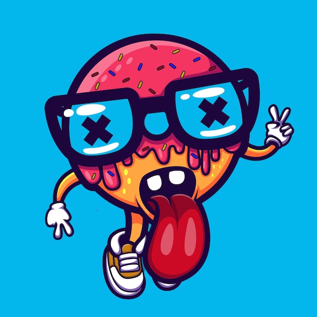 Plantea un personaje de donut con ilustración de gafas