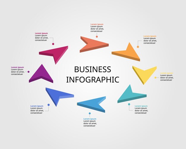 Plantilla de 8 flechas para la infografía para la presentación de 8 elementos