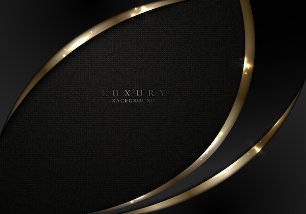 Plantilla abstracta elegante curva 3D negra y dorada con iluminación en estilo de lujo de fondo oscuro. Ilustración gráfica vectorial