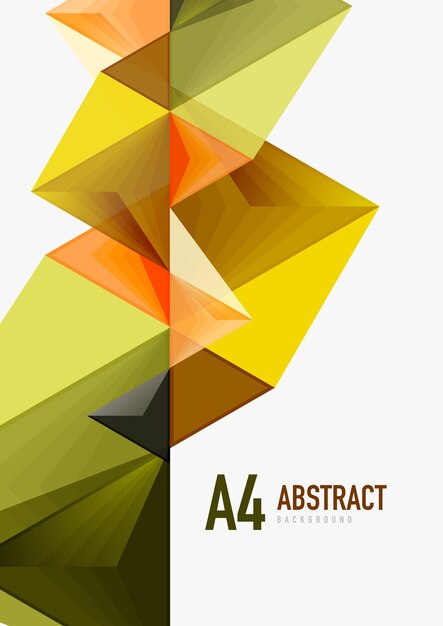 Plantilla abstracta geométrica de tamaño a4 de vector de baja poli triangular Triángulos multicolores sobre fondo claro techno futurista o diseño de negocios