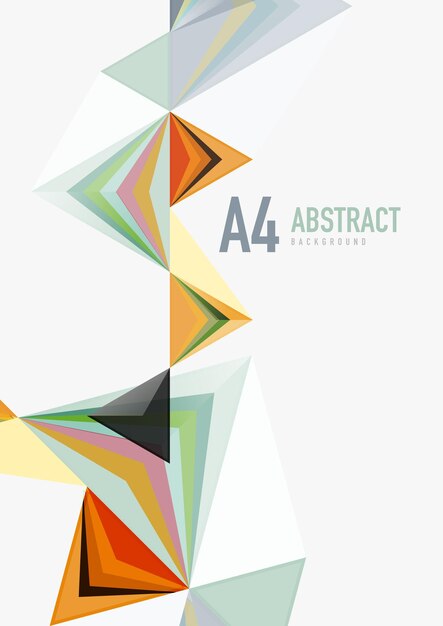 Plantilla abstracta geométrica de tamaño a4 de vector de baja poli triangular Triángulos multicolores sobre fondo claro techno futurista o diseño de negocios