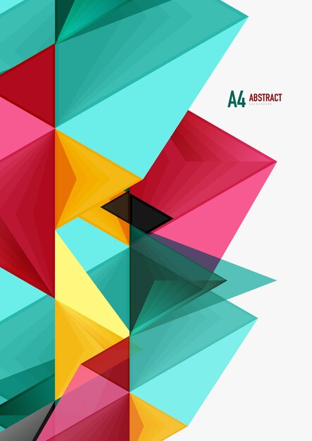 Plantilla abstracta geométrica de tamaño a4 de vector de baja poli triangular Triángulos multicolores sobre fondo claro techno futurista o diseño de negocios