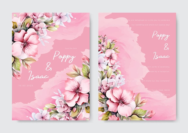 Plantilla de acuarela para invitaciones de bodas de flores rosas