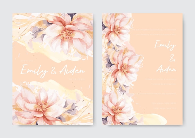 Plantilla de acuarela para invitaciones de bodas de flores rosas