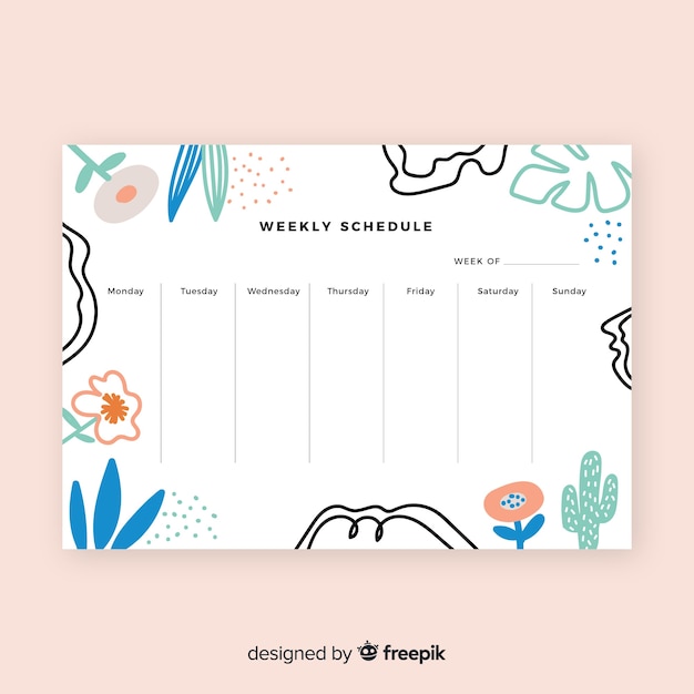 Plantilla adorable de horario semanal dibujado a mano