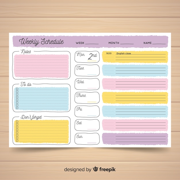 Plantilla adorable de horario semanal con estilo colorido