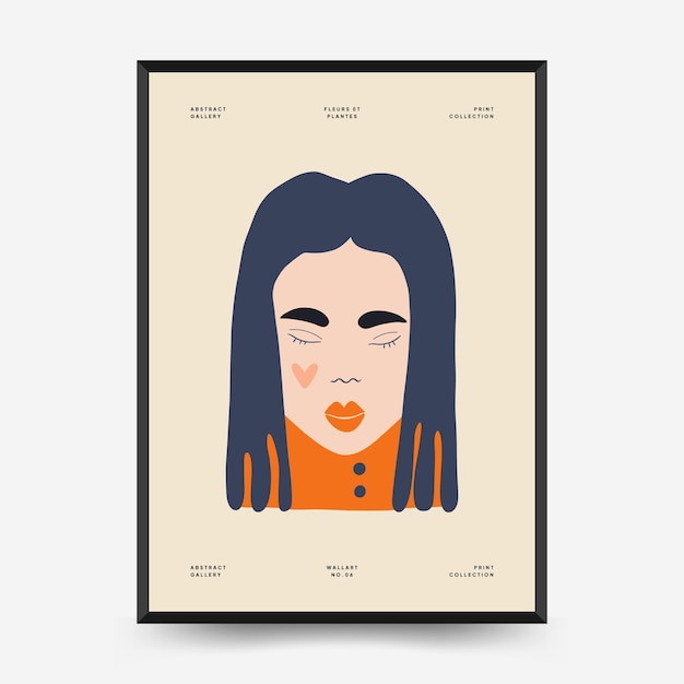 Plantilla de afiches florales y femeninos abstractos Moderno y moderno estilo minimalista Matisse Linda chica
