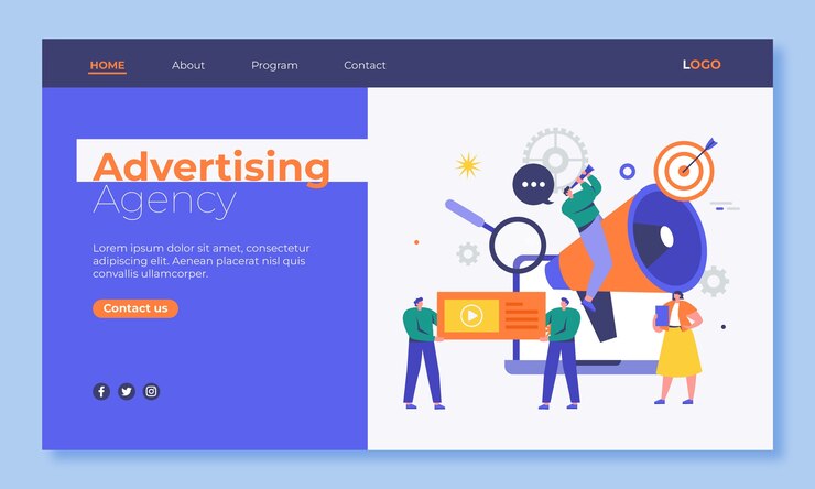 Vector plantilla de agencia de publicidad de diseño plano