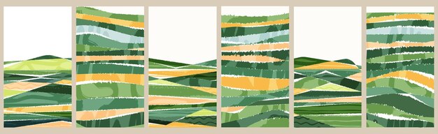 Vector plantilla de agricultura de granja abstracta patrón de campo verde fondo ecológico ilustración de vector de paisaje de naturaleza con textura collage de tierras de cultivo para folleto folleto de identidad tarjeta de fondo de ecología