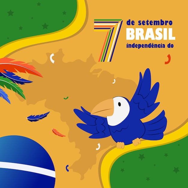 Plantilla de alimentación de redes sociales independencia de brasil con ilustración de guacamayo