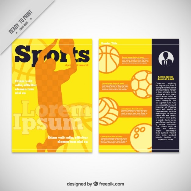 Vector plantilla amarilla de revista de baloncesto