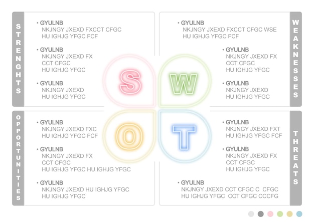 Plantilla de análisis FODA con plantilla de infografía empresarial de cuatro paletas de colores