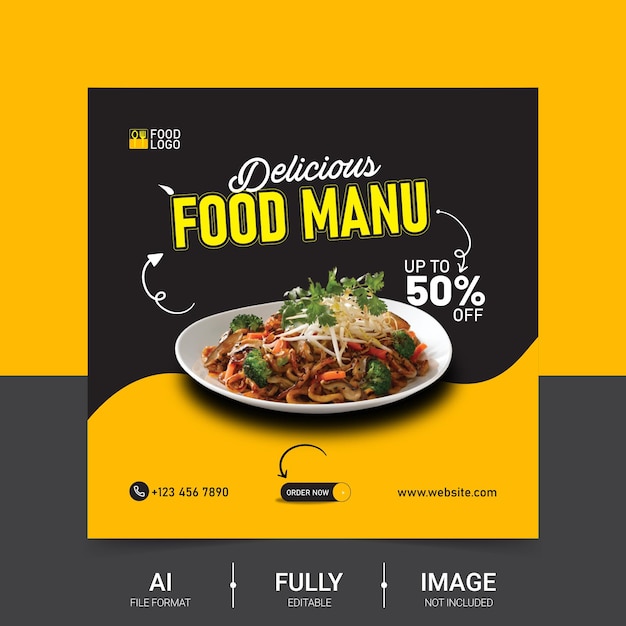 Plantilla de anuncios de banners de redes sociales de diseño de menú de alimentos