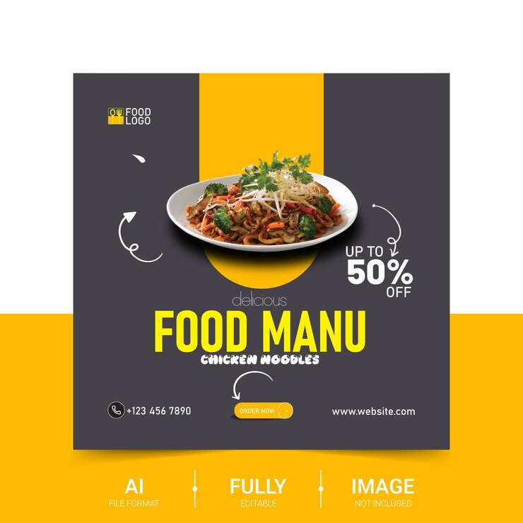 Plantilla de anuncios de banners de redes sociales de diseño de menú de comida