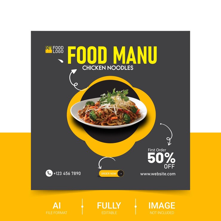 Plantilla de anuncios de banners de redes sociales de diseño de menú de comida