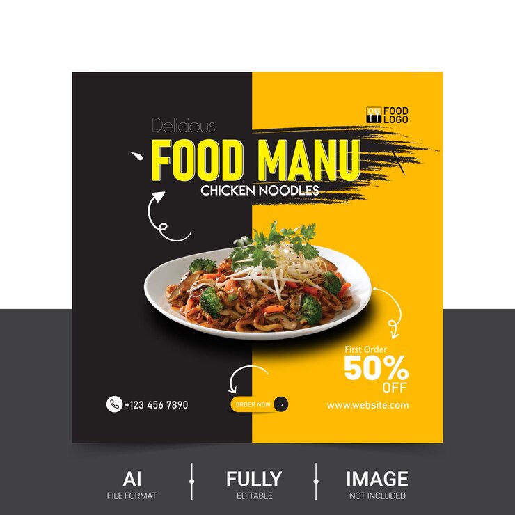 Plantilla de anuncios de banners de redes sociales de diseño de menú de comida