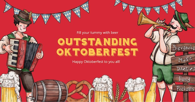 Plantilla de anuncios de facebook con concepto festivo de oktoberfest estilo acuarela