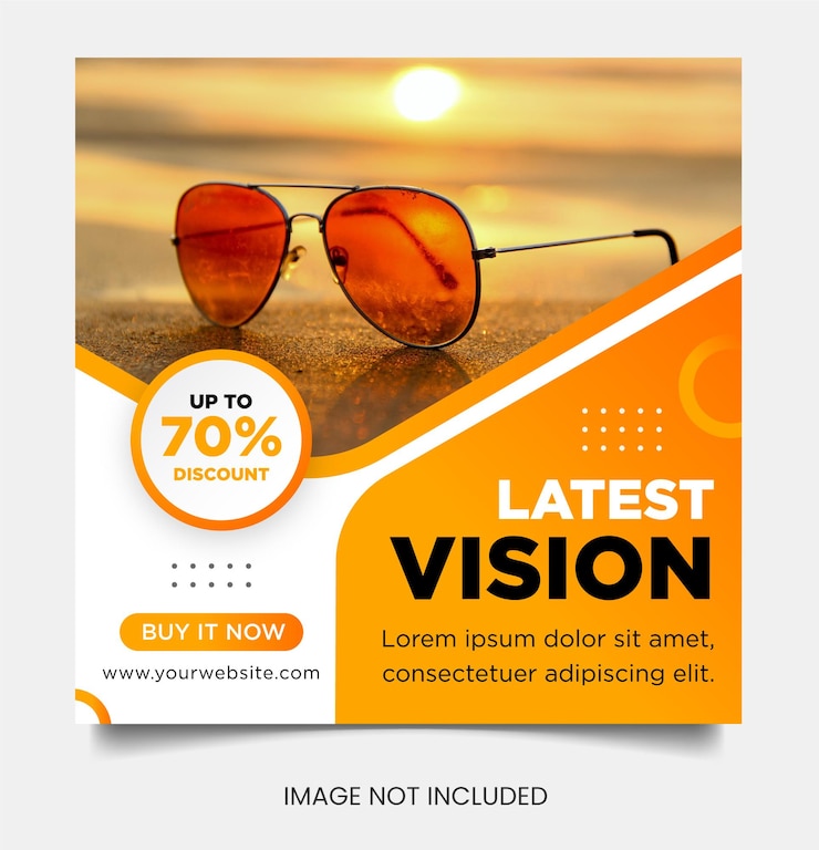 Plantilla de anuncios de publicación de redes sociales de venta de gafas de sol y diseño de volante cuadrado para publicidad web