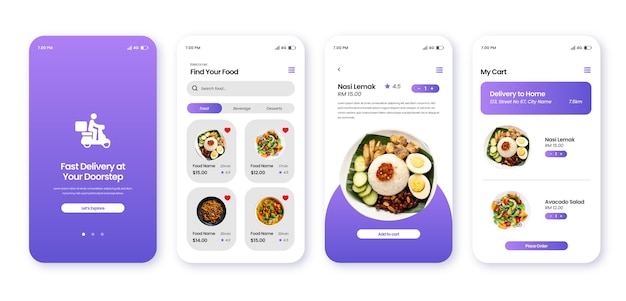 plantilla de aplicación para empresas de alimentos en gradiente