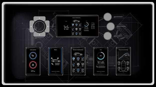 Vector plantilla de aplicación móvil, para gestión y diagnóstico de automóviles, servicio