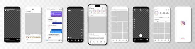 Vector plantilla de aplicación de redes sociales de instagram iphone con maqueta de instagram marco de pantalla de plantilla de instagram con sombra