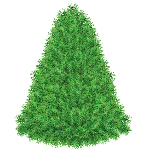 Plantilla de árbol de navidad de pino en blanco verde acuarela