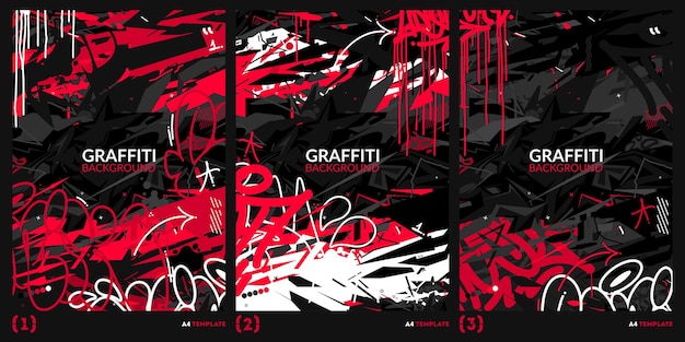 Plantilla de arte de ilustración de vector de cartel A4 estilo graffiti negro oscuro y rojo abstracto