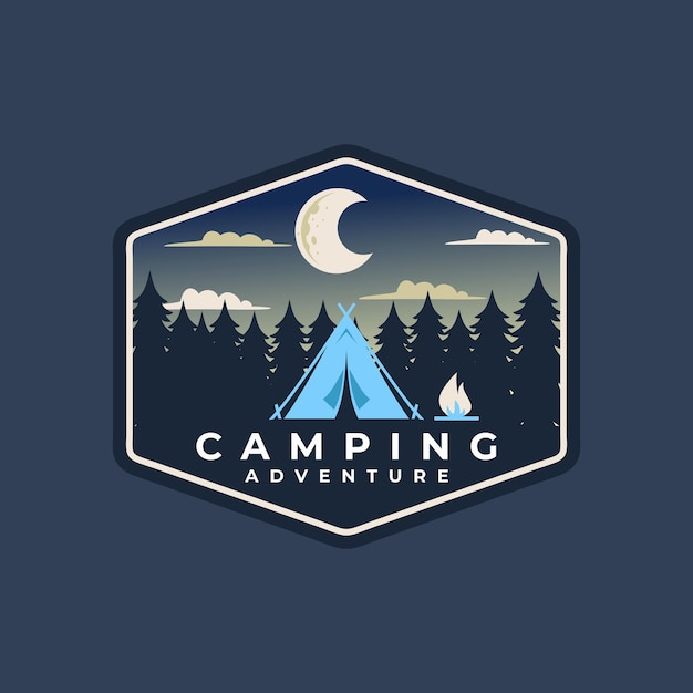 Plantilla de aventura al aire libre para acampar. ilustración de vector de campamento de tienda.