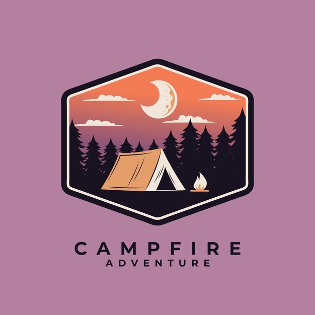 Plantilla de aventura al aire libre para acampar. ilustración de vector de campamento de tienda.