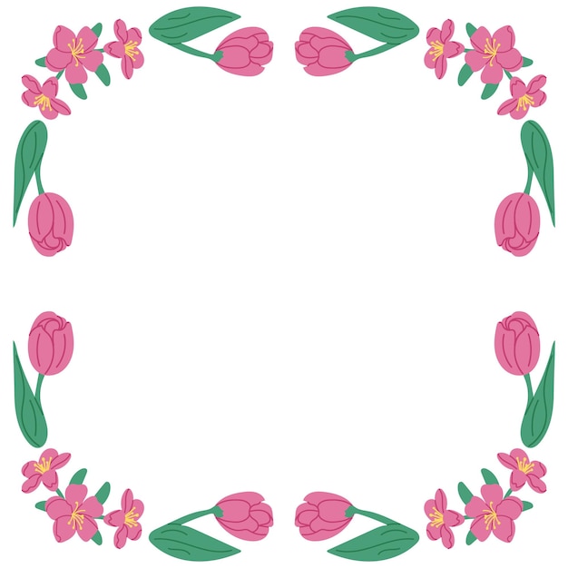plantilla de bandera floral cuadrada de primavera con tulipanes
