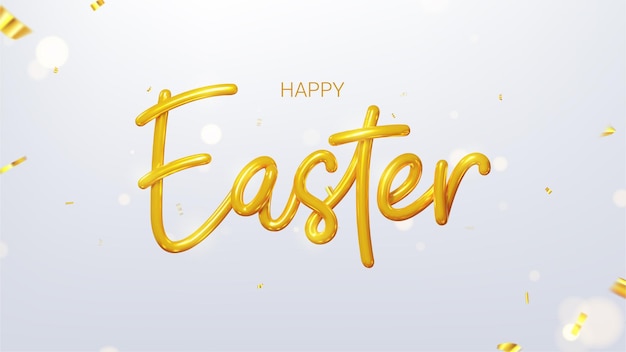 plantilla de bandera de saludos de Pascua Ilustración vectorial de vacaciones con letras doradas 3D realistas y confeti caído Símbolo dorado 3D realista de Pascua Feliz Pascua