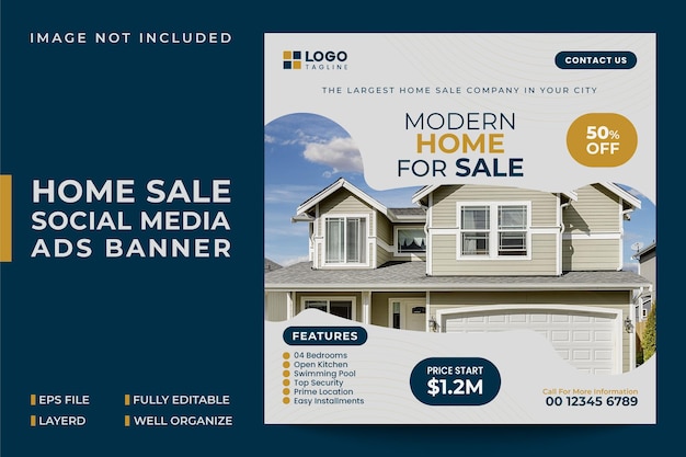 Vector plantilla de banner de anuncios de redes sociales de venta de casas modernas