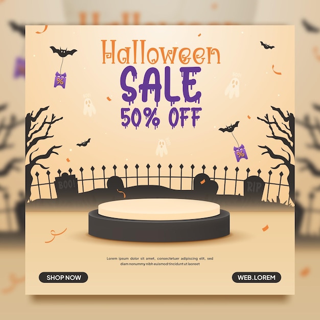 Plantilla de banner de anuncios de redes sociales de venta y promoción de halloween