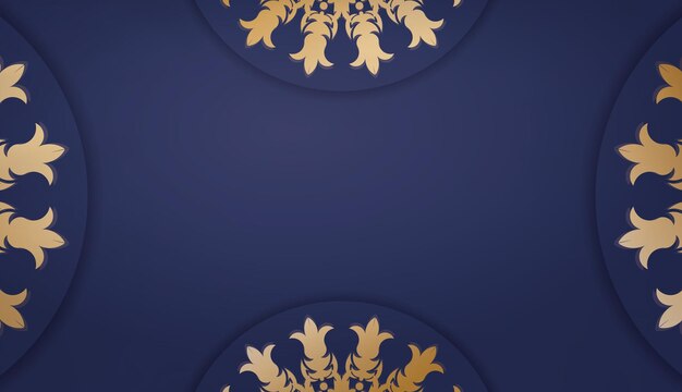 Plantilla de banner azul oscuro con adorno de mandala dorado y lugar para su logotipo o texto