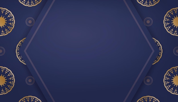 Plantilla de banner azul oscuro con adornos de oro indio y espacio de logotipo