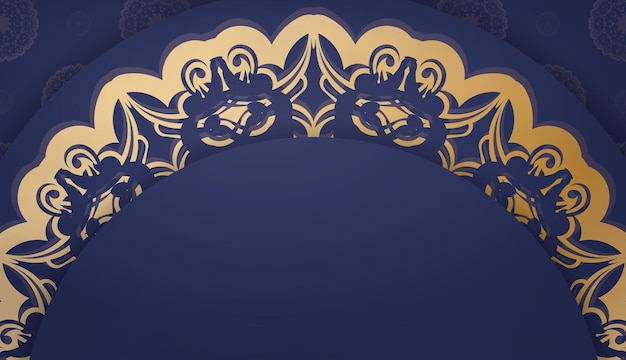Plantilla de banner azul oscuro con adornos de oro indio y espacio para su logotipo