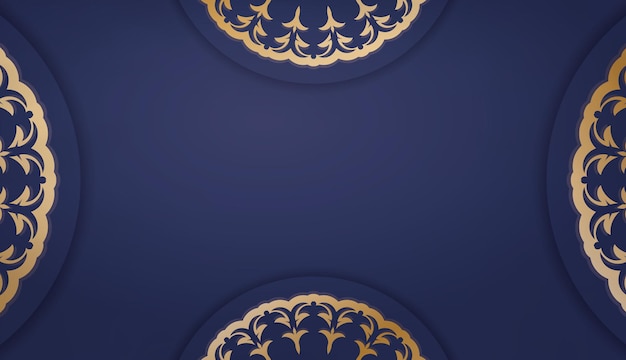 Plantilla de banner azul oscuro con patrón dorado indio y lugar debajo del texto