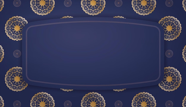 Plantilla de banner azul oscuro con patrón dorado mandala para diseño bajo logotipo o texto