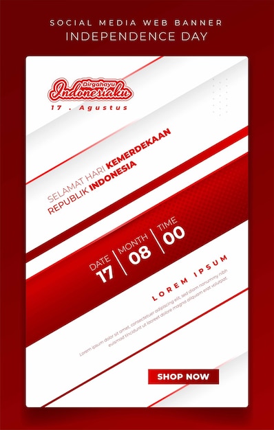 Vector plantilla de banner en blanco geométrico con línea roja para el diseño del día de la independencia de indonesia