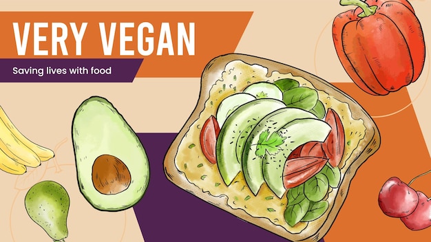 Vector plantilla de banner de blog con concepto de comida vegana estilo acuarela