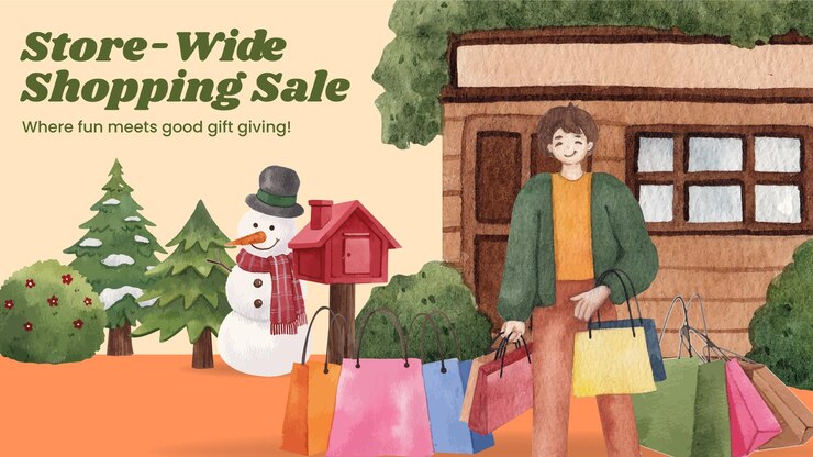 Vector plantilla de banner de blog con concepto de invierno de compras estilo acuarela