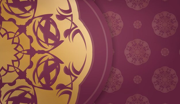 Plantilla de banner burdeos con adornos de oro vintage y lugar para texto