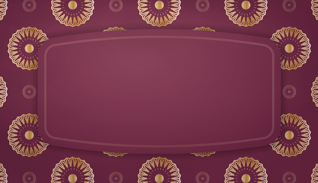 Plantilla de banner burdeos con patrón dorado indio para diseño bajo su logotipo o texto
