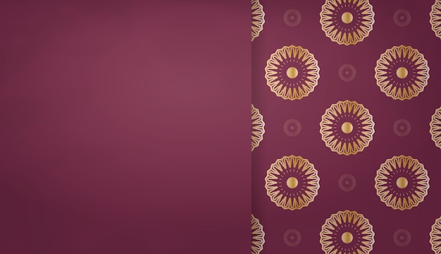 Plantilla de banner de color burdeos con adornos de oro vintage para el diseño debajo de su logotipo