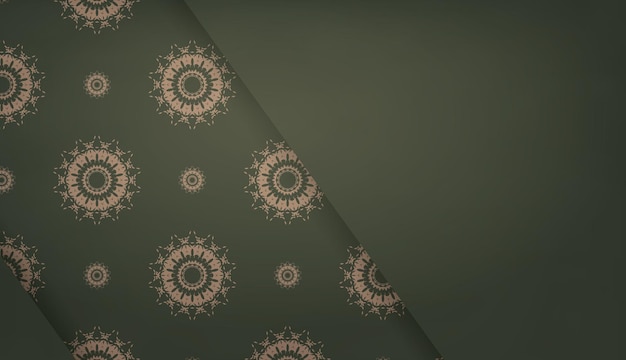 Plantilla de banner de color verde con adorno marrón vintage y lugar para logotipo o texto
