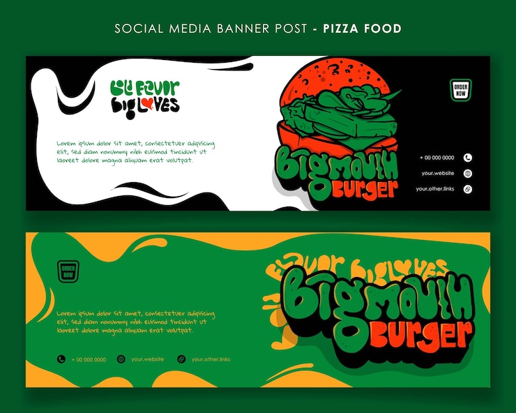 Vector plantilla de banner de comida callejera de paisaje con diseño de hamburguesa para diseño de publicidad de comida calleja de hamburguese
