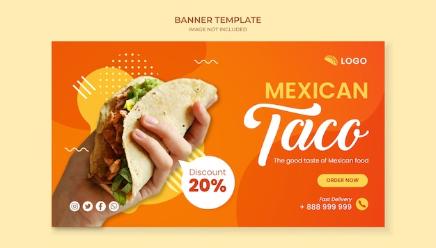 Vector plantilla de banner de comida de taco para restaurante de comida mexicana
