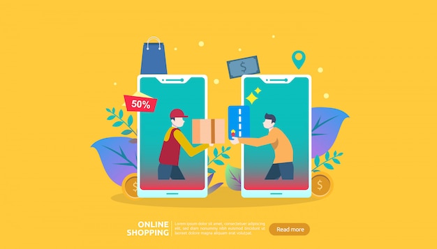 Plantilla de banner de compras en línea. Concepto de negocio para venta e-commerce.