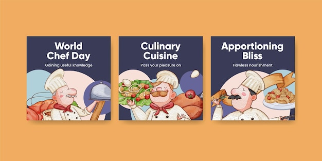 Plantilla de banner con concepto de día del chef estilo acuarela